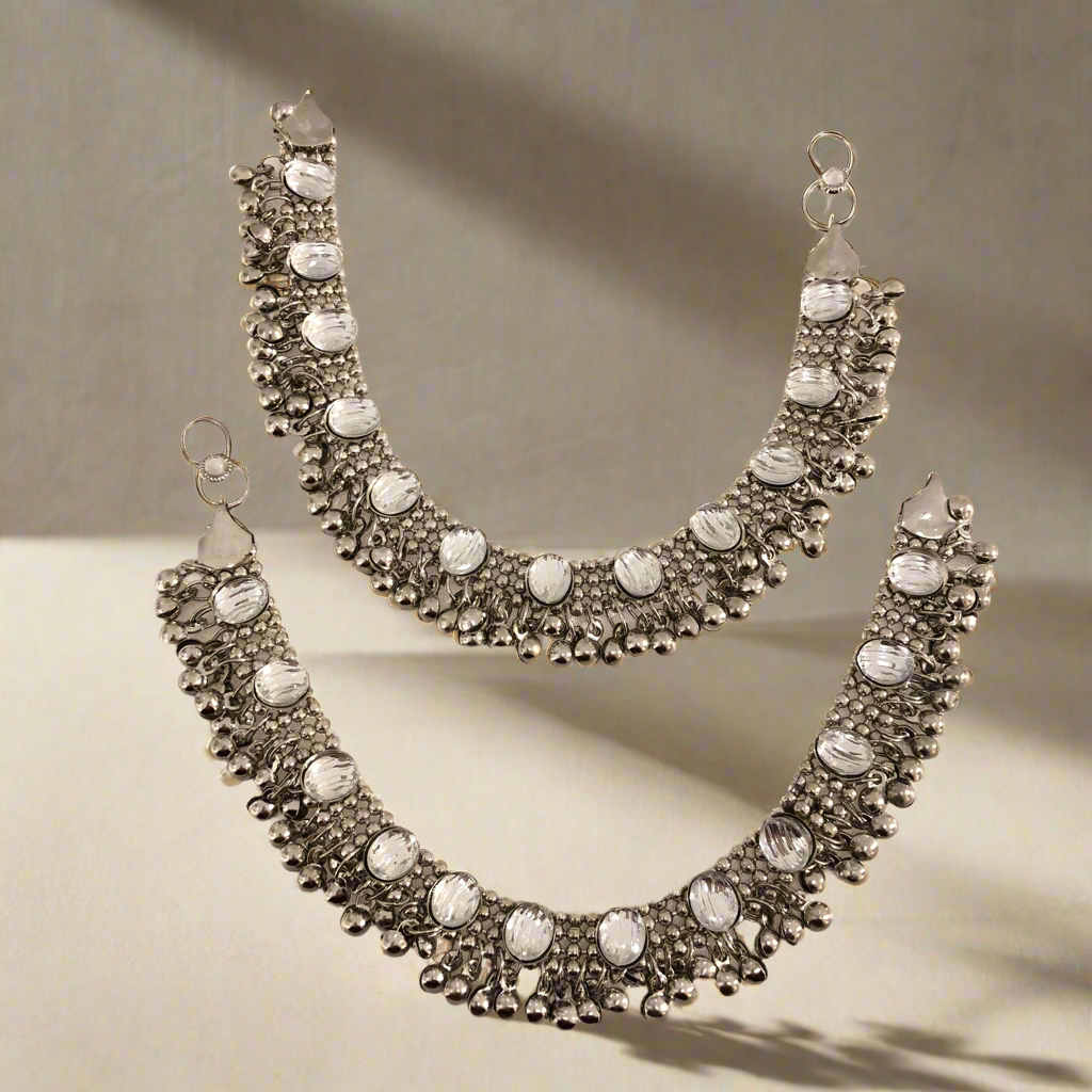 Silver Kundan Anklets