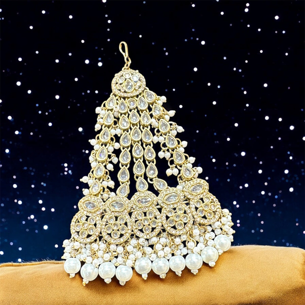 AA52 White with gold colour jhumar with white beads