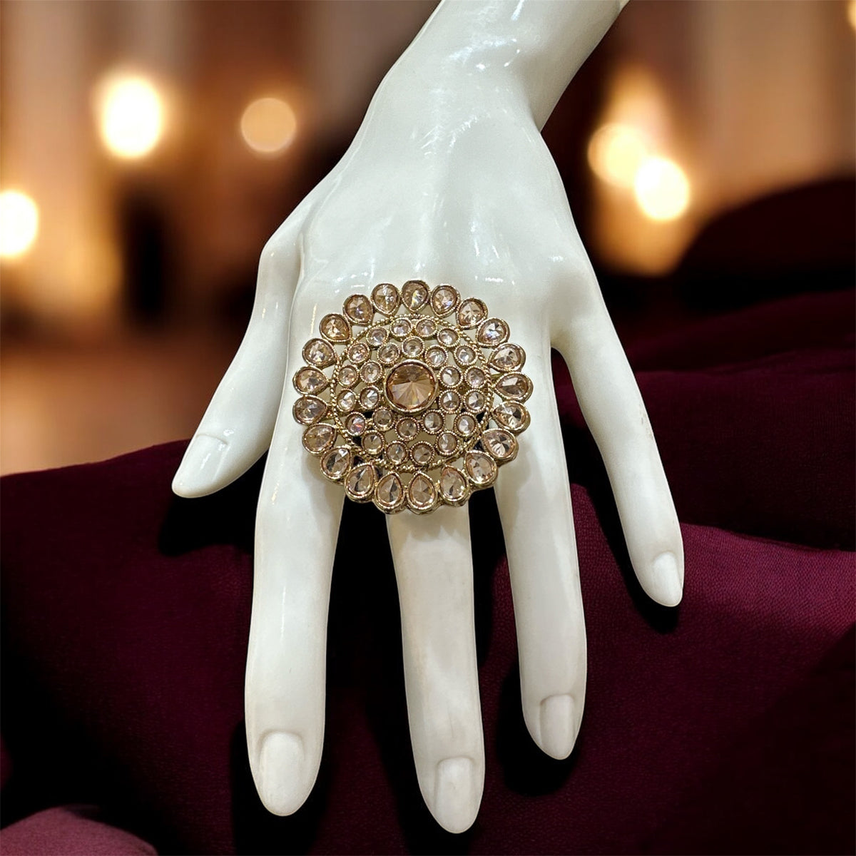 PA711 Full Gold Polki Stones Ring