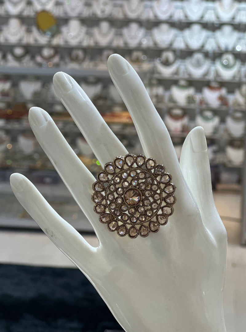 PA711 Full Gold Polki Stones Ring