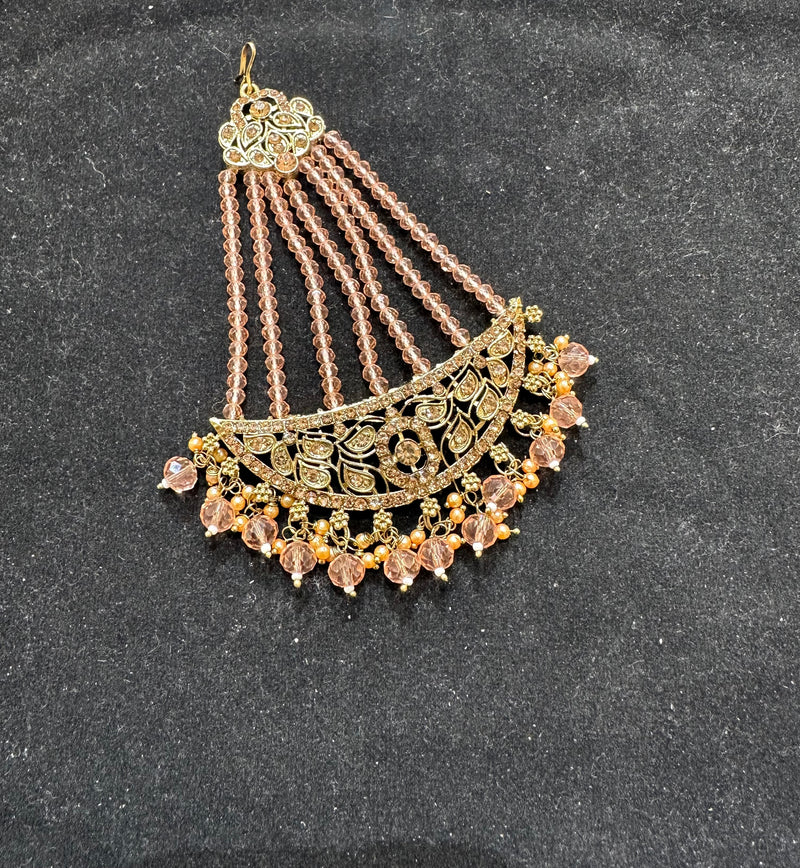 PA7802 peach with full gold necklace set comes with earrings tikka and jhumar