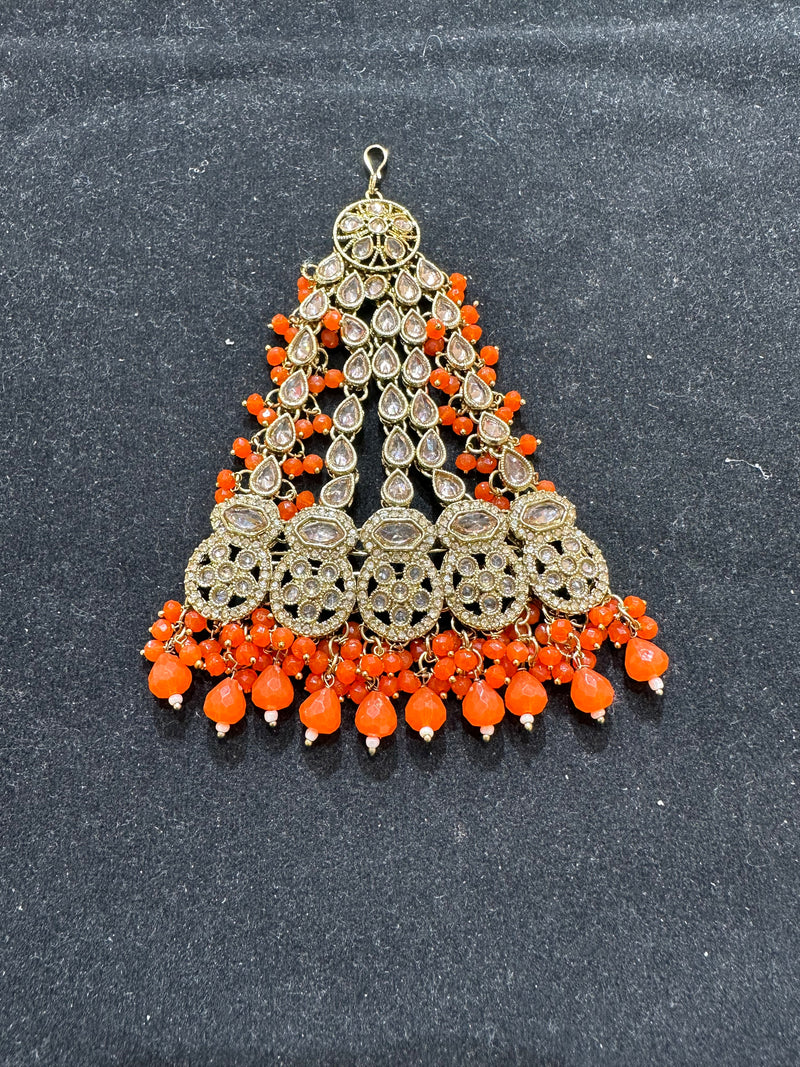 AA54 Gold and Orange polki jhumar