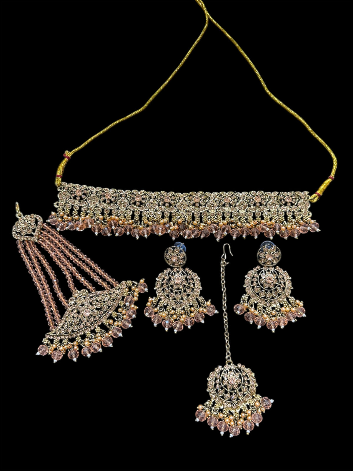 PA7803 peach with full gold choker comes with earrings tikka and jhumar