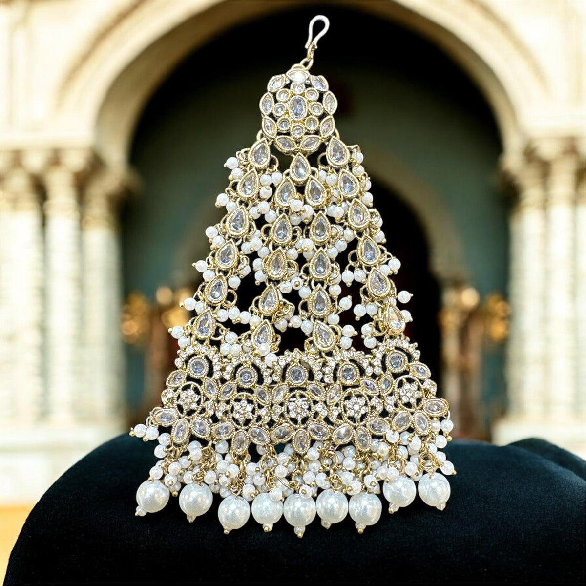 PA42 Gold with white jhumar comes with pearls