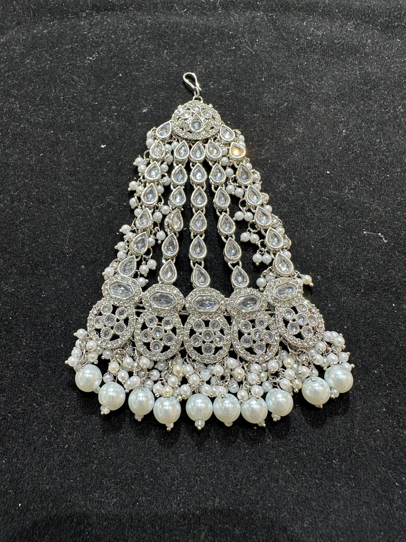 AA53 full silver jhumar with white beads