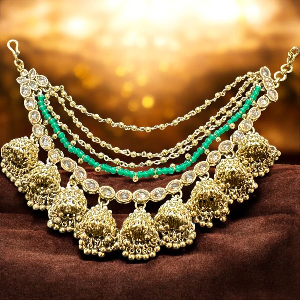 PA051 Four Line Jhumka Sahara With Full Gold Polki Stones