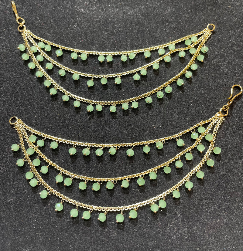 PA053 Three Line Gold Sahara With Mint Beads