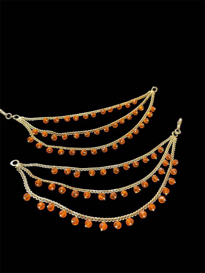 PA053 Full Gold Three Line Sahara with Orange Beads