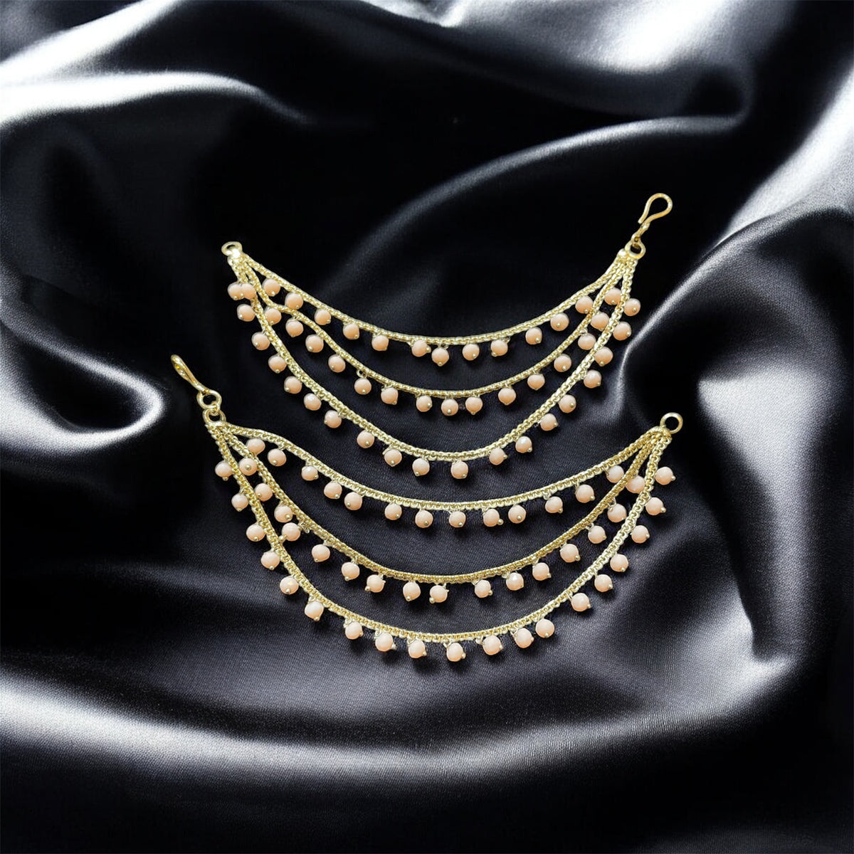 PA053 Full Gold Three Line Sahara With Peach Beads