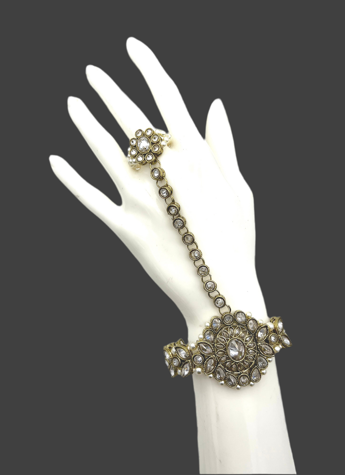 Kundan handpiece- gold & white