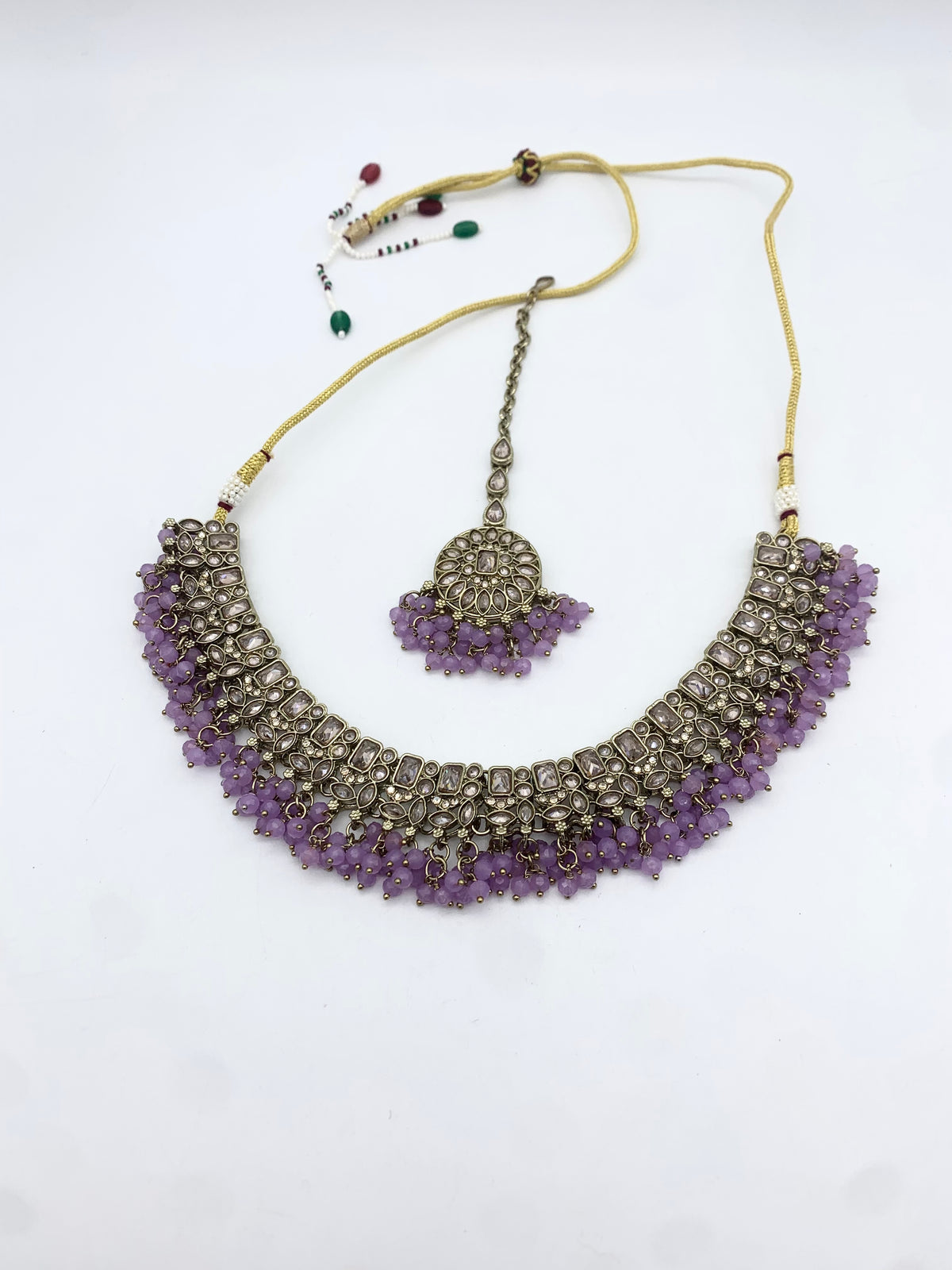 AM014 Gold and Lilac necklace set Polki