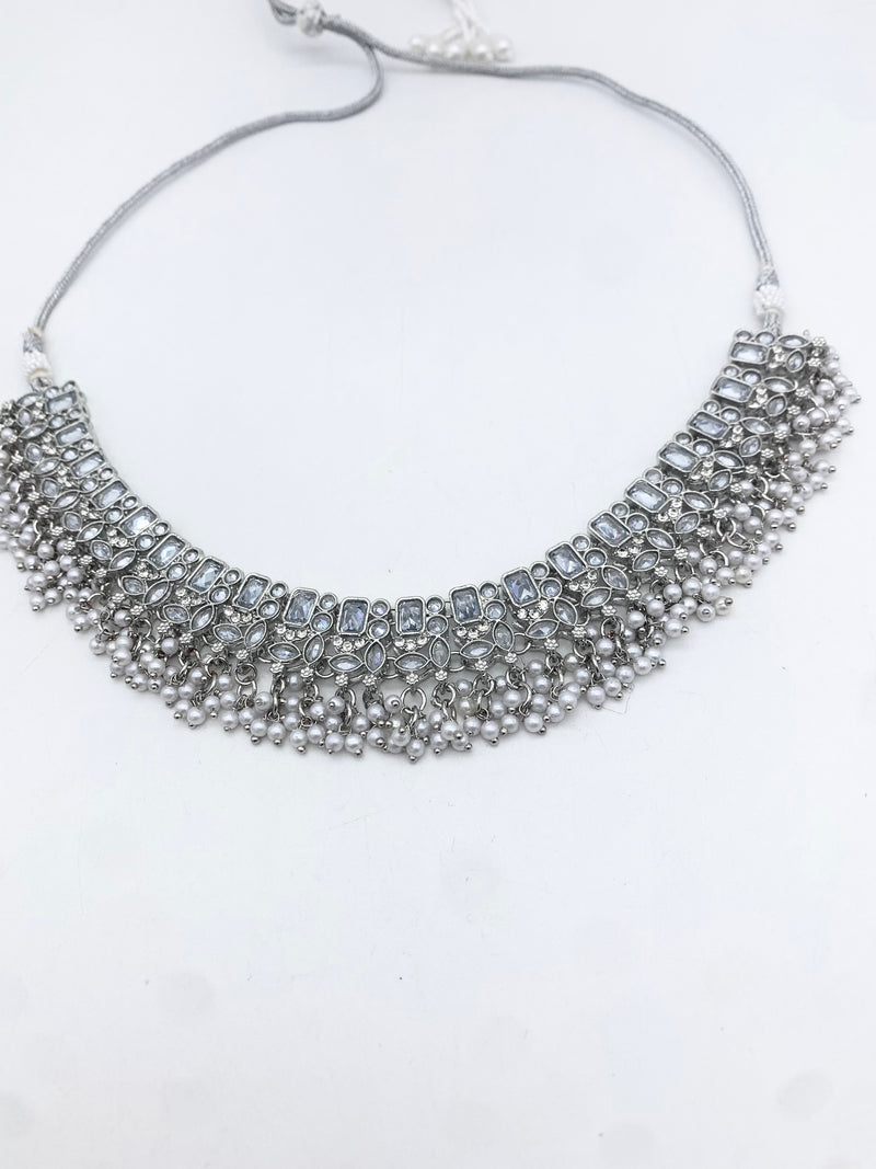 AM014 Silver necklace set Polki