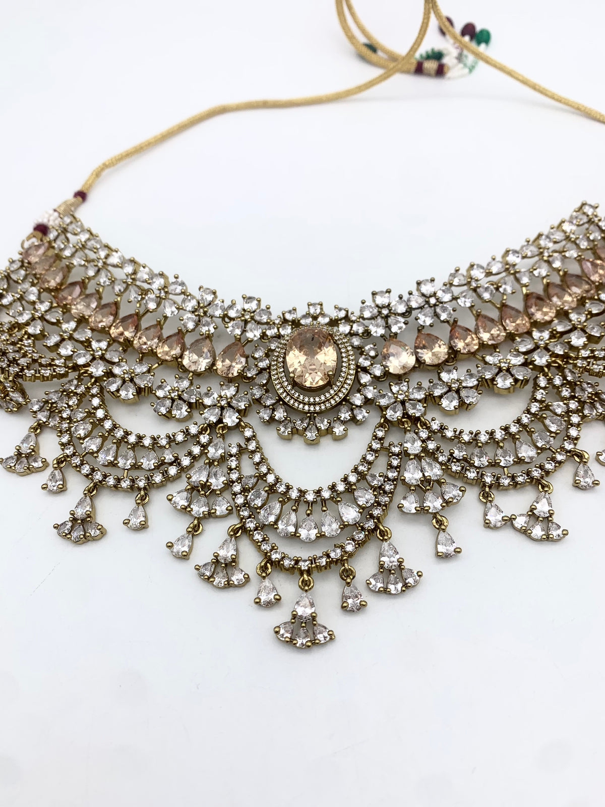 AM300 Antique Gold necklace set American diamond