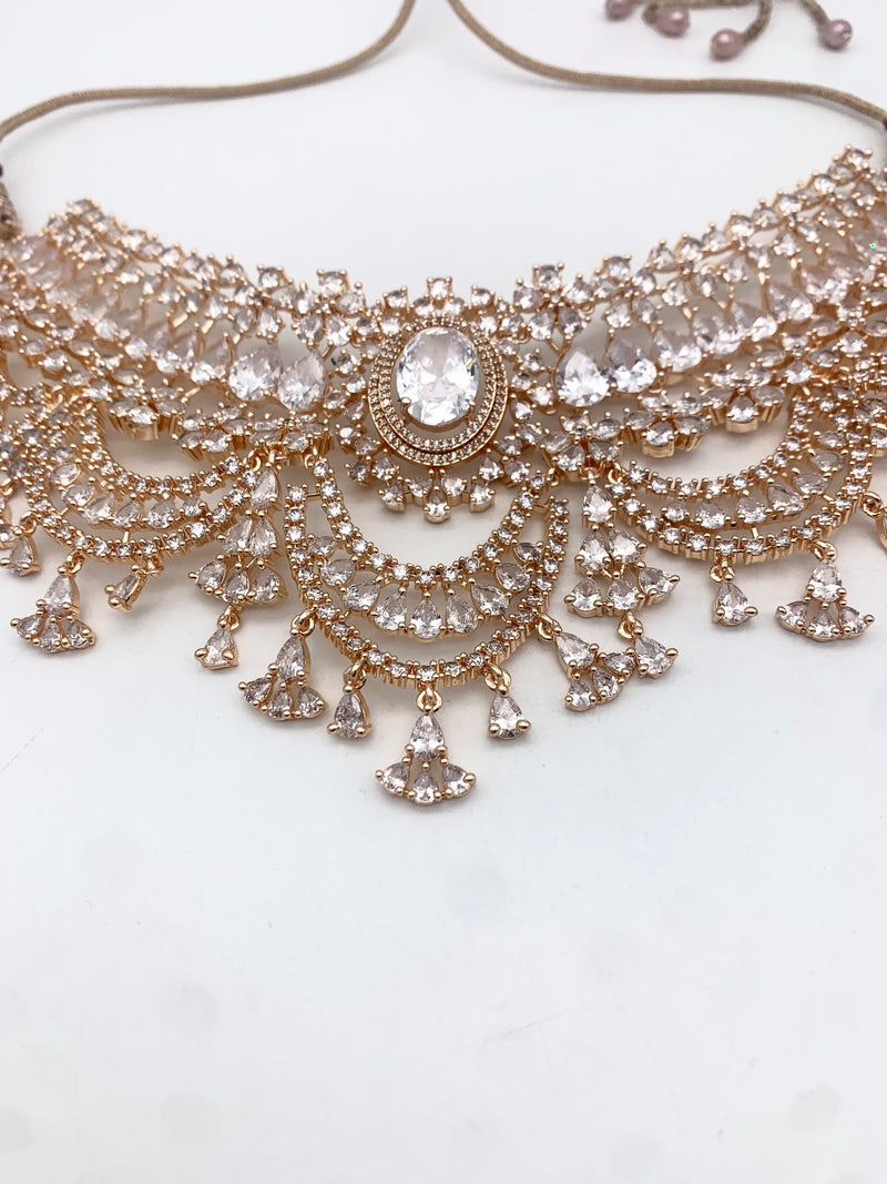 AM300 Rose Gold necklace set American diamond