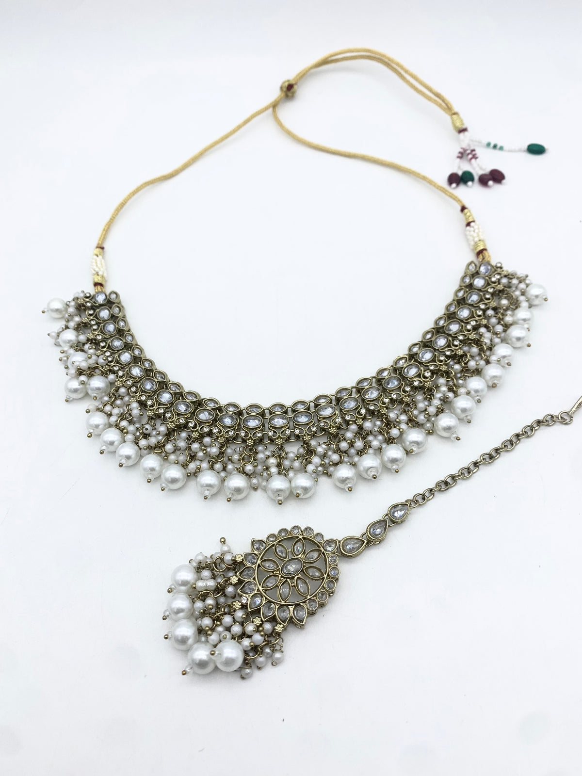 AM013 Gold and White Necklace set Polki