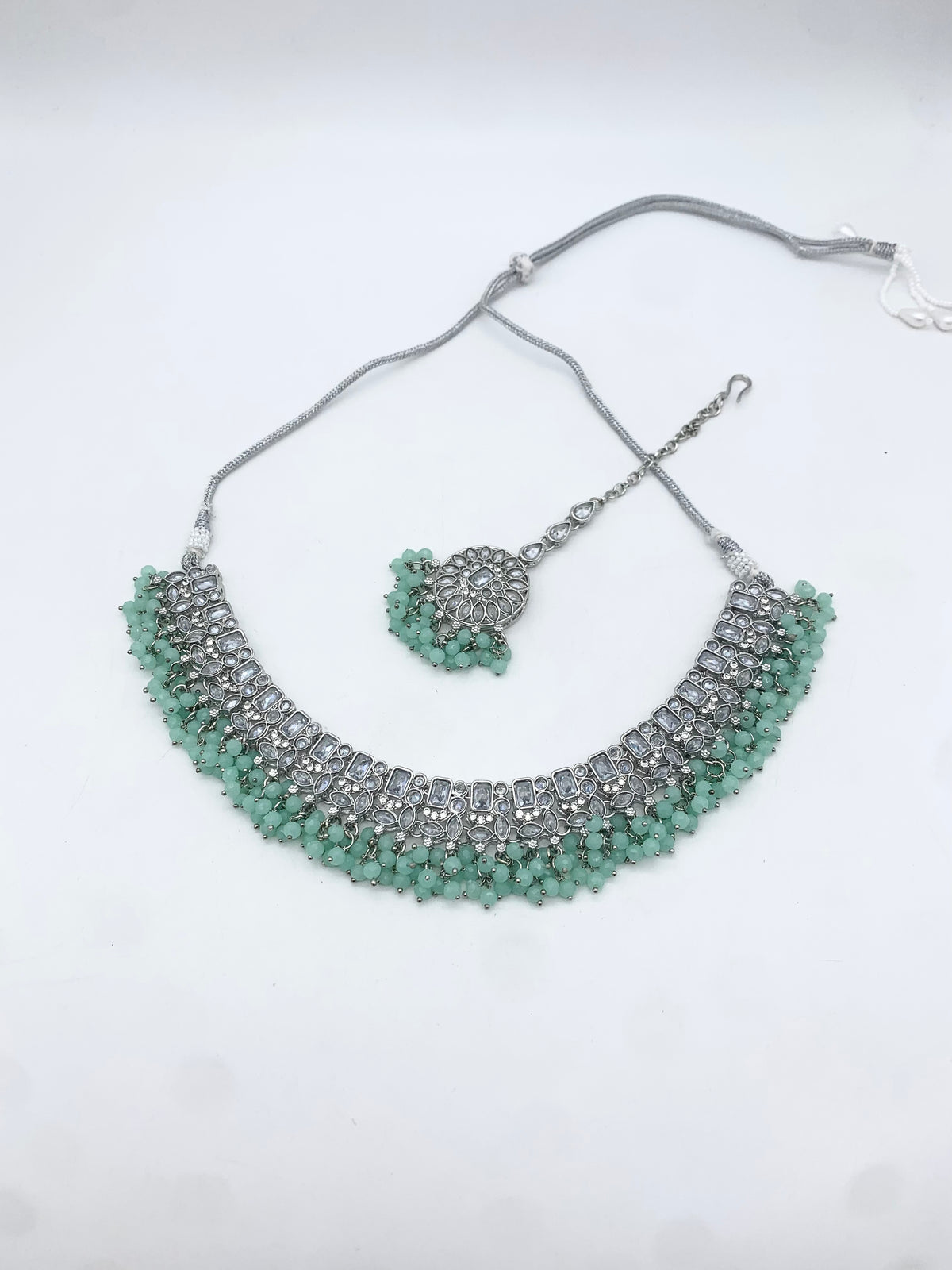 AM014 White and Mint necklace set Polki