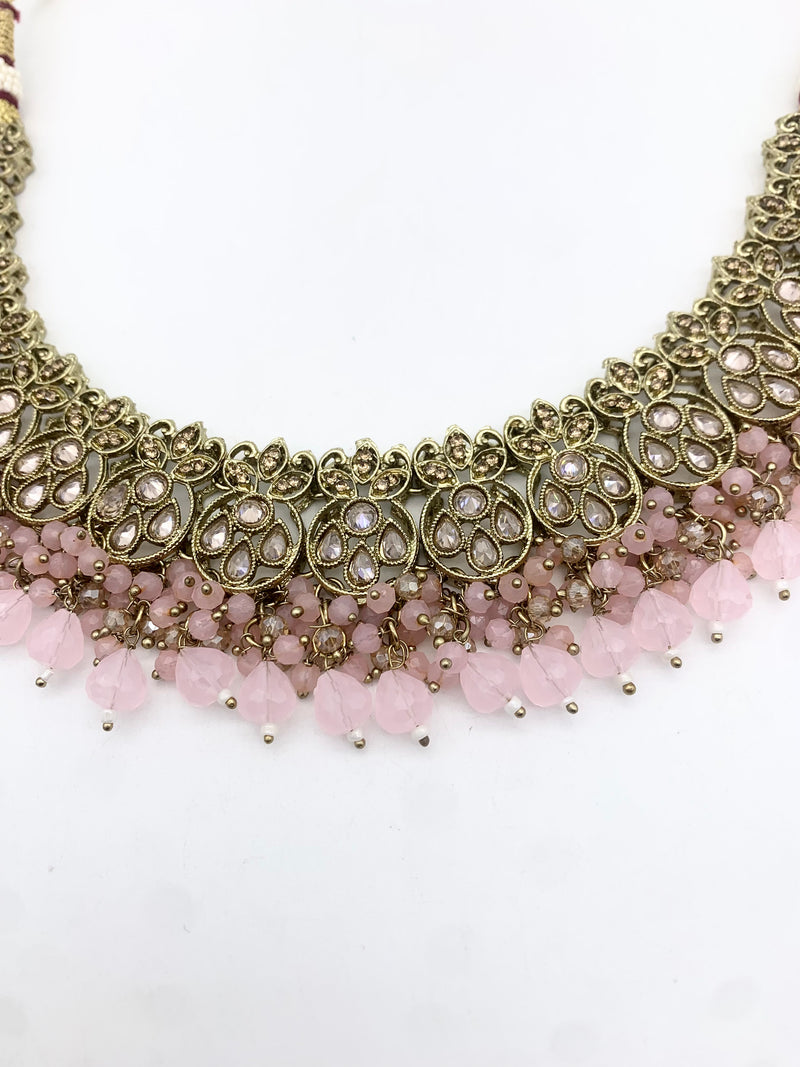 AM012 Gold and Pink necklace set Polki