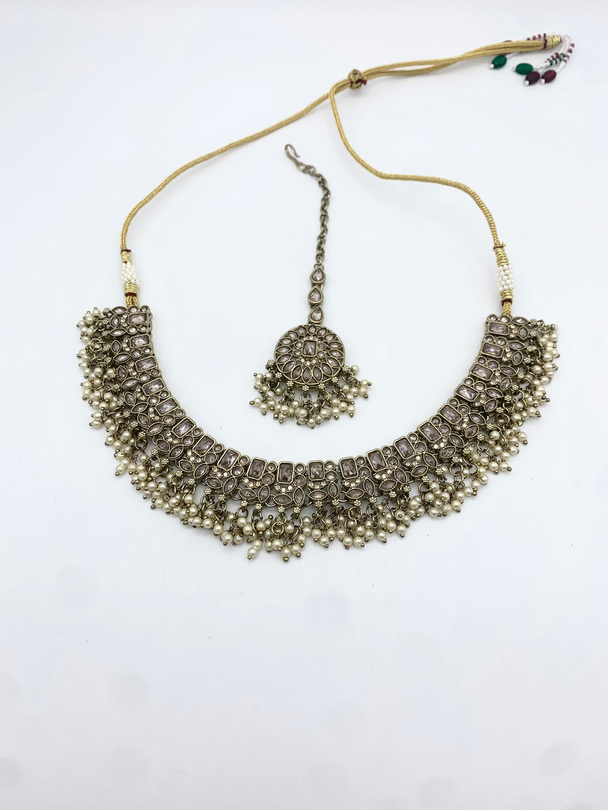 AM014 Full Gold necklace set Polki