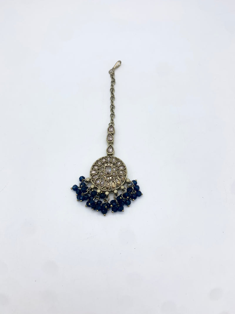 AM014 Gold and Dark Blue Necklace Polki