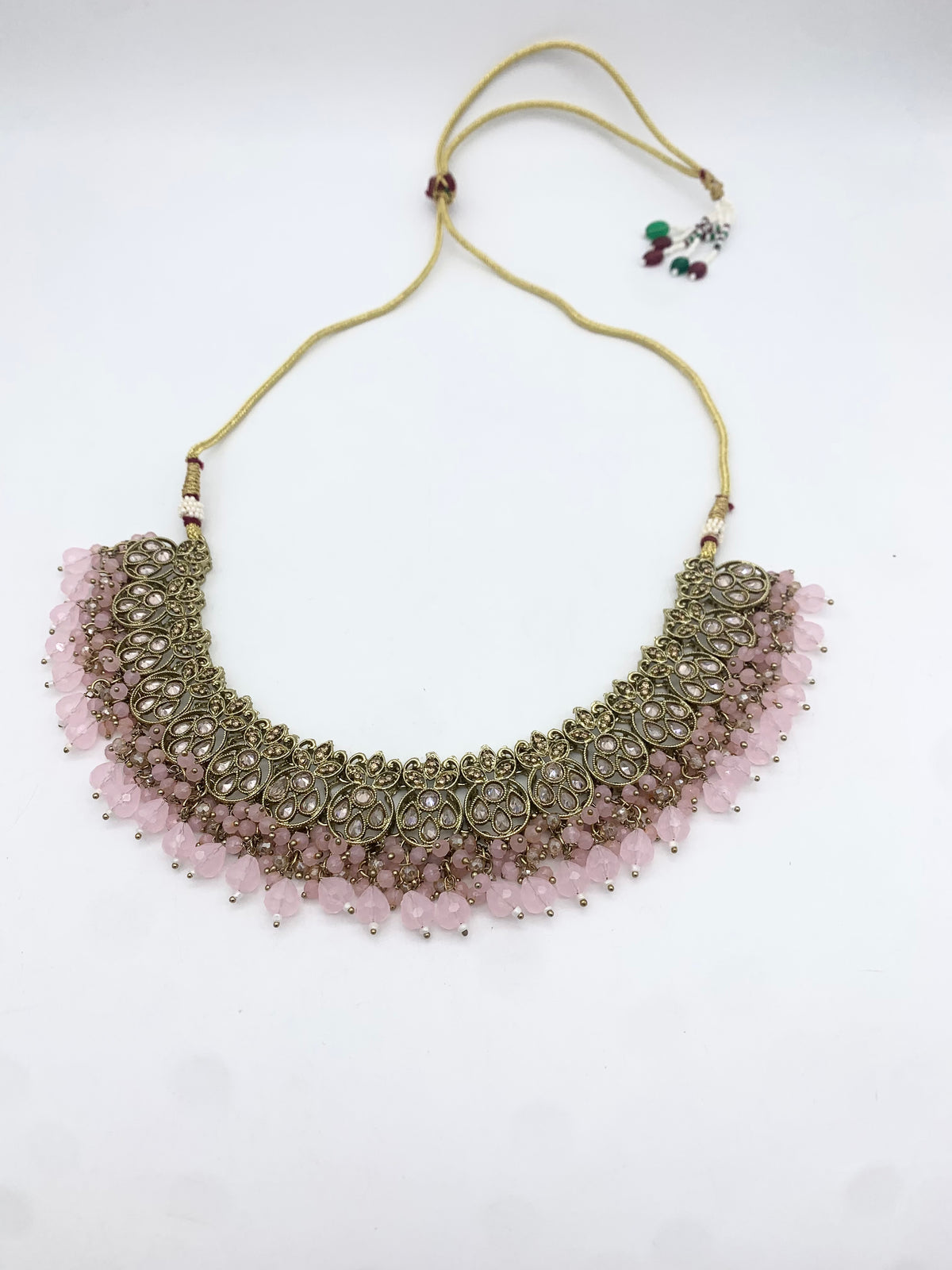 AM012 Gold and Pink necklace set Polki
