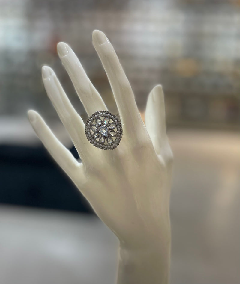 PA713 Silver Ring With Polki Stones