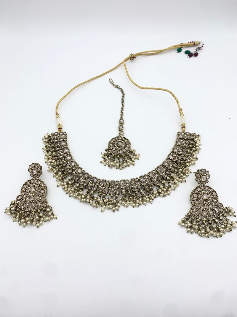 AM014 Full Gold necklace set Polki