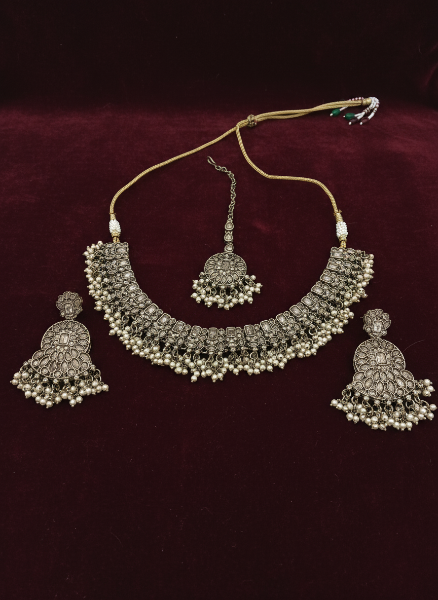 AM014 Full Gold necklace set Polki