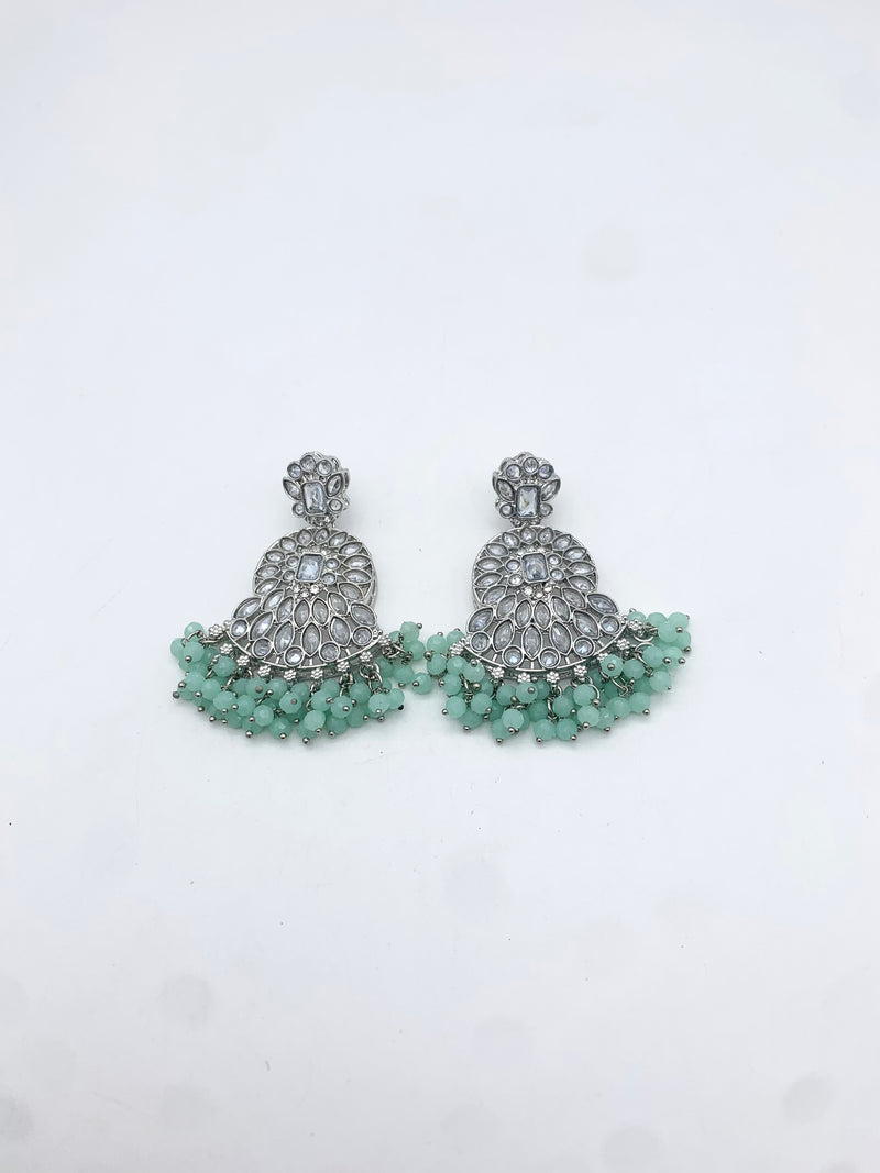 AM014 White and Mint necklace set Polki