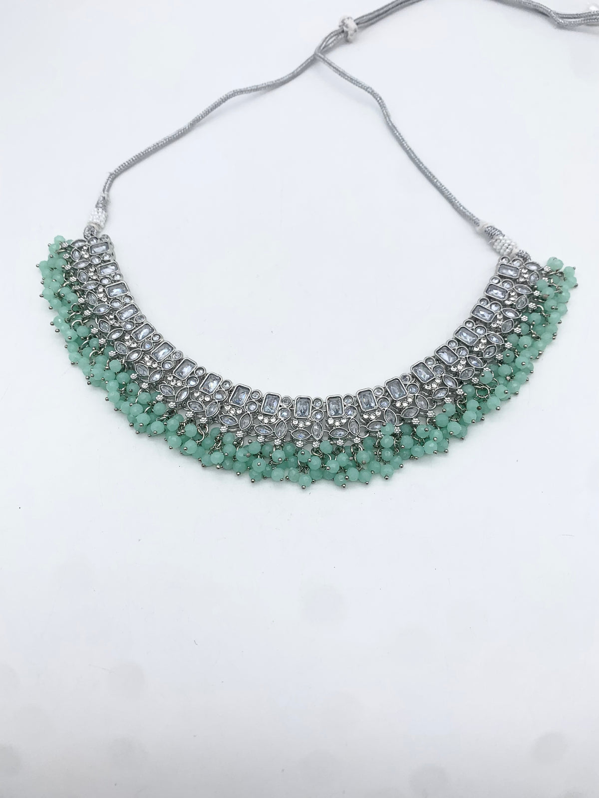 AM014 White and Mint necklace set Polki