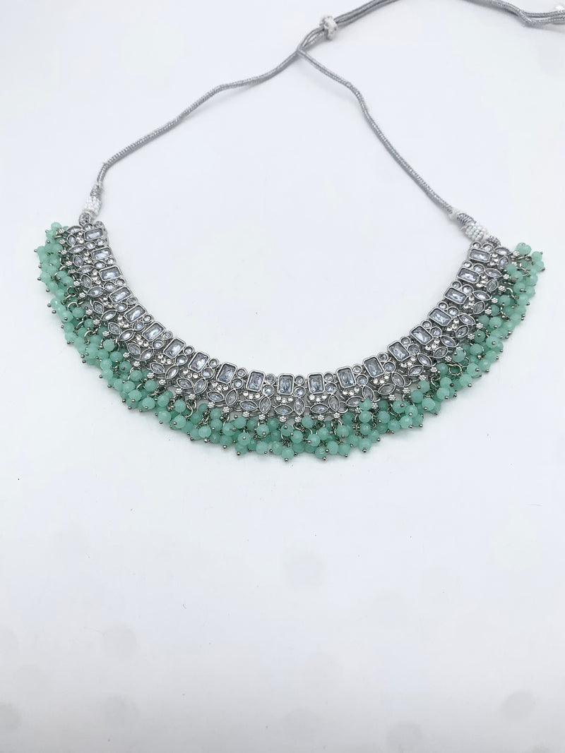 AM014 White and Mint necklace set Polki
