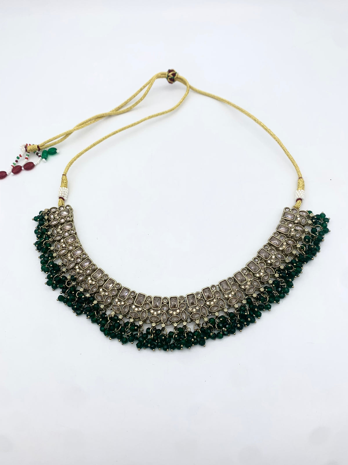 AM014 Gold and Green necklace set Polki