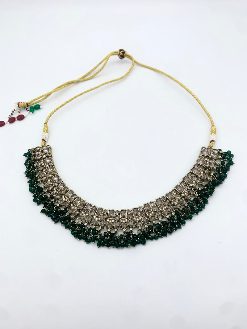 AM014 Gold and Green necklace set Polki