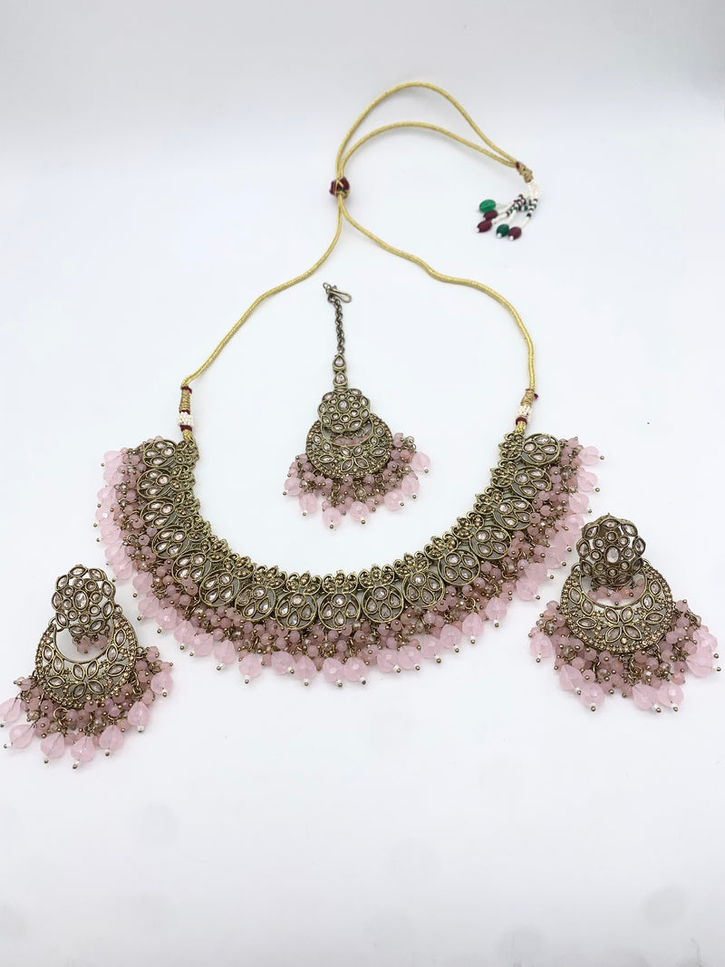 AM012 Gold and Pink necklace set Polki