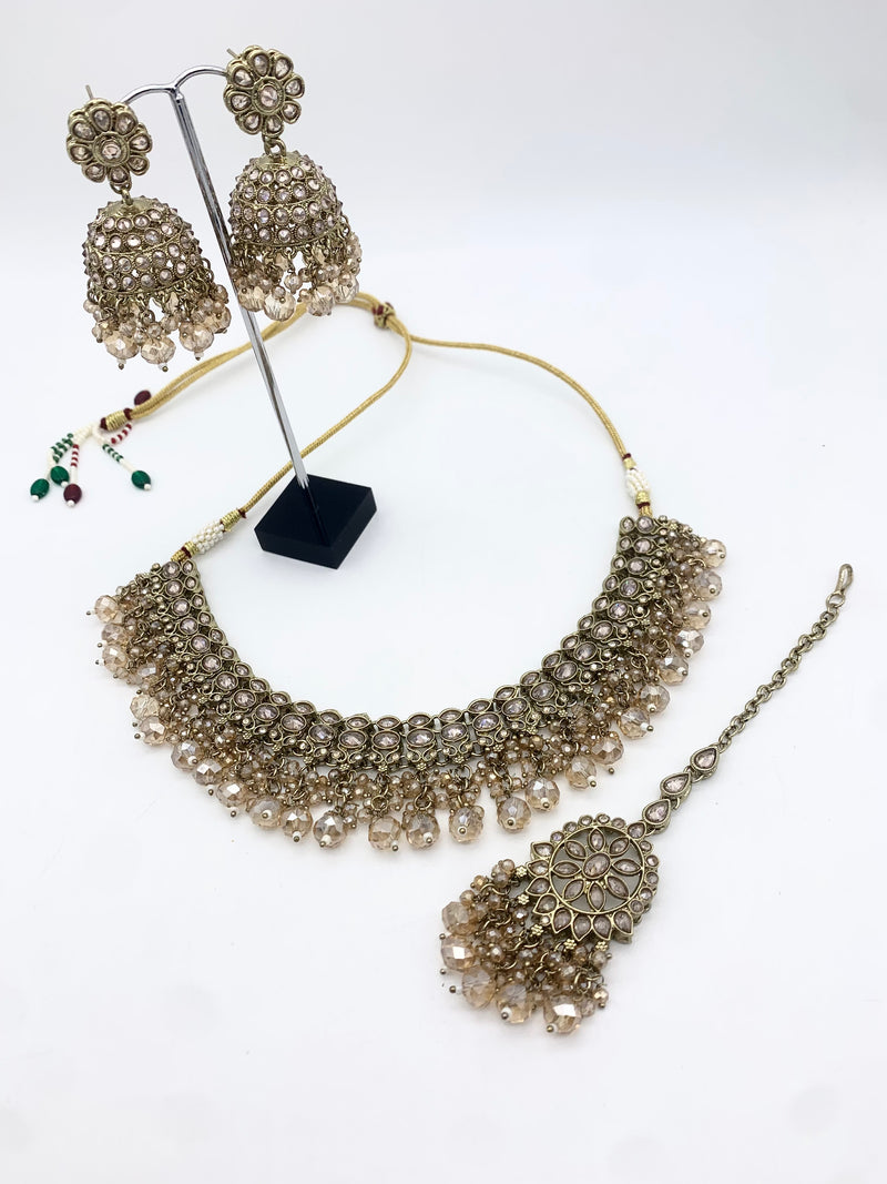 AM013 Full Gold necklace set Polki