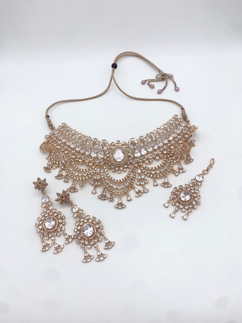 AM300 Rose Gold necklace set American diamond