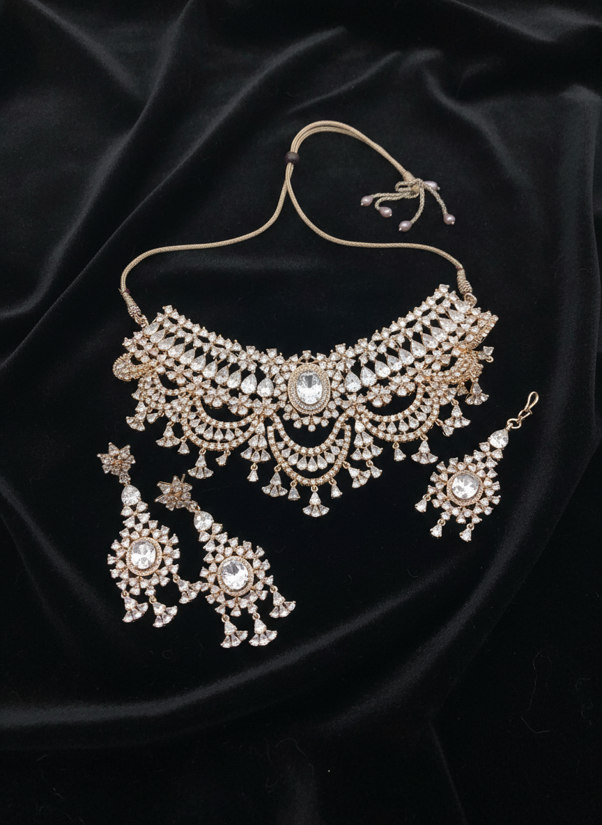 AM300 Rose Gold necklace set American diamond