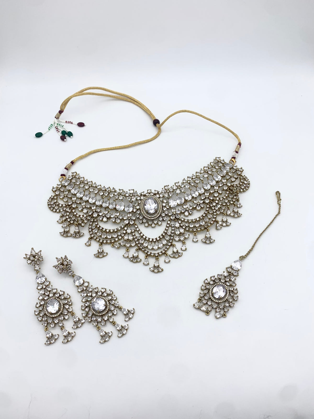 AM300 Gold and White necklace set American diamond