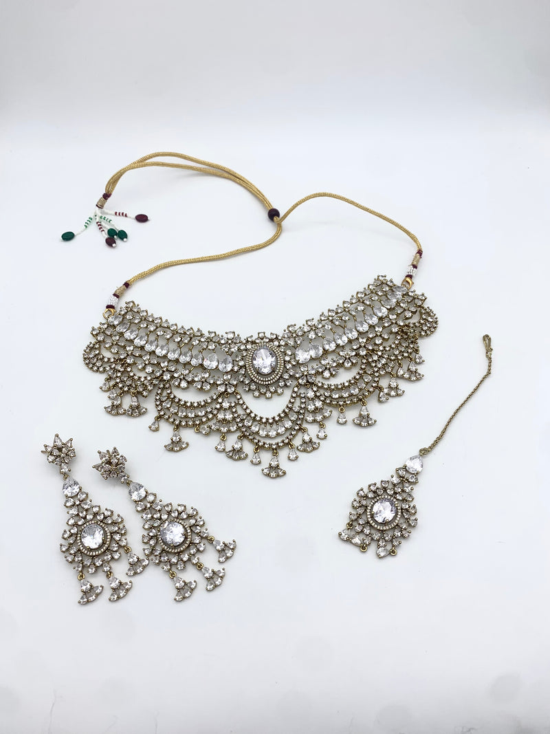 AM300 Gold and White necklace set American diamond