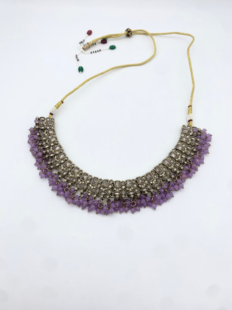 AM014 Gold and Lilac necklace set Polki