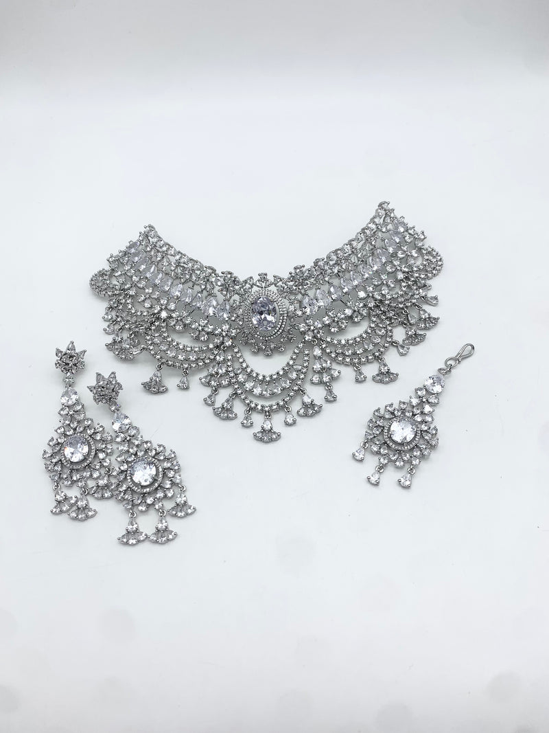 AM300 Silver Necklace set American diamond