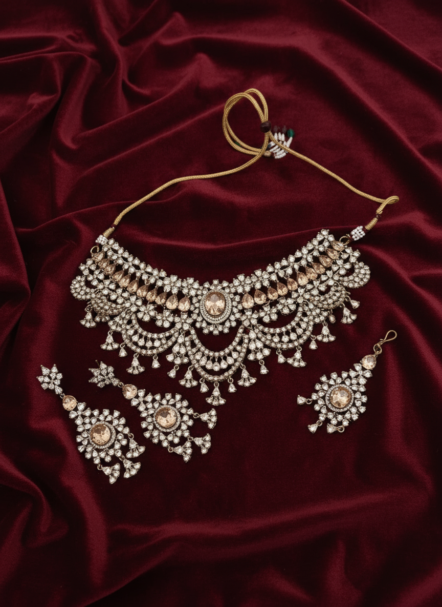 AM300 Antique Gold necklace set American diamond