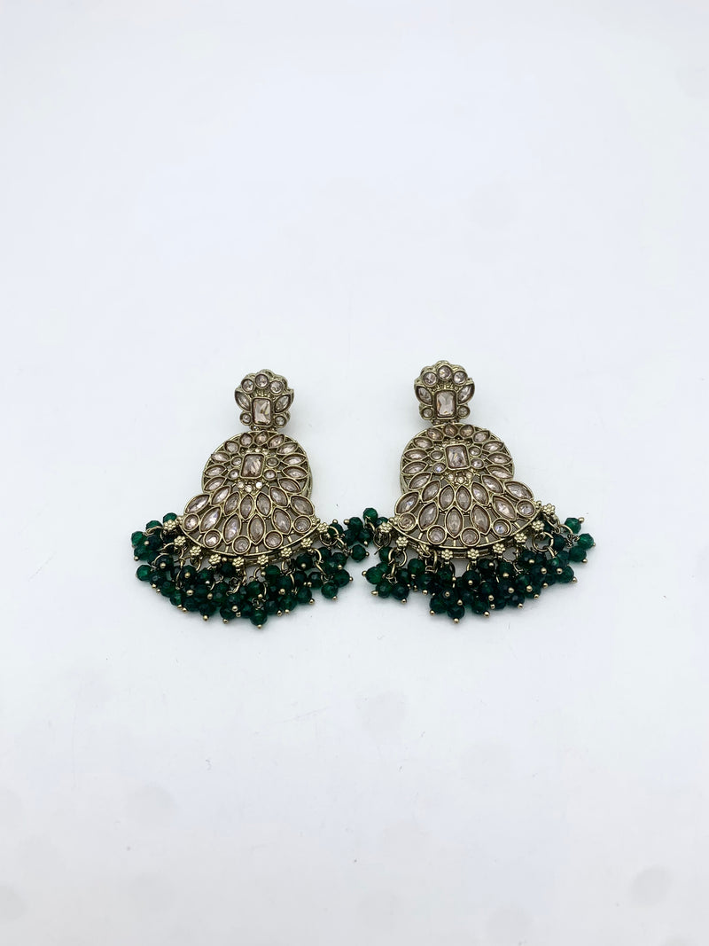 AM014 Gold and Green necklace set Polki