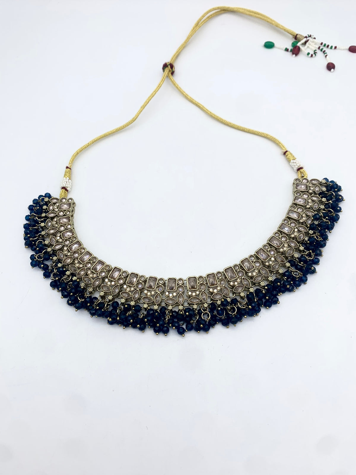 AM014 Gold and Dark Blue Necklace Polki