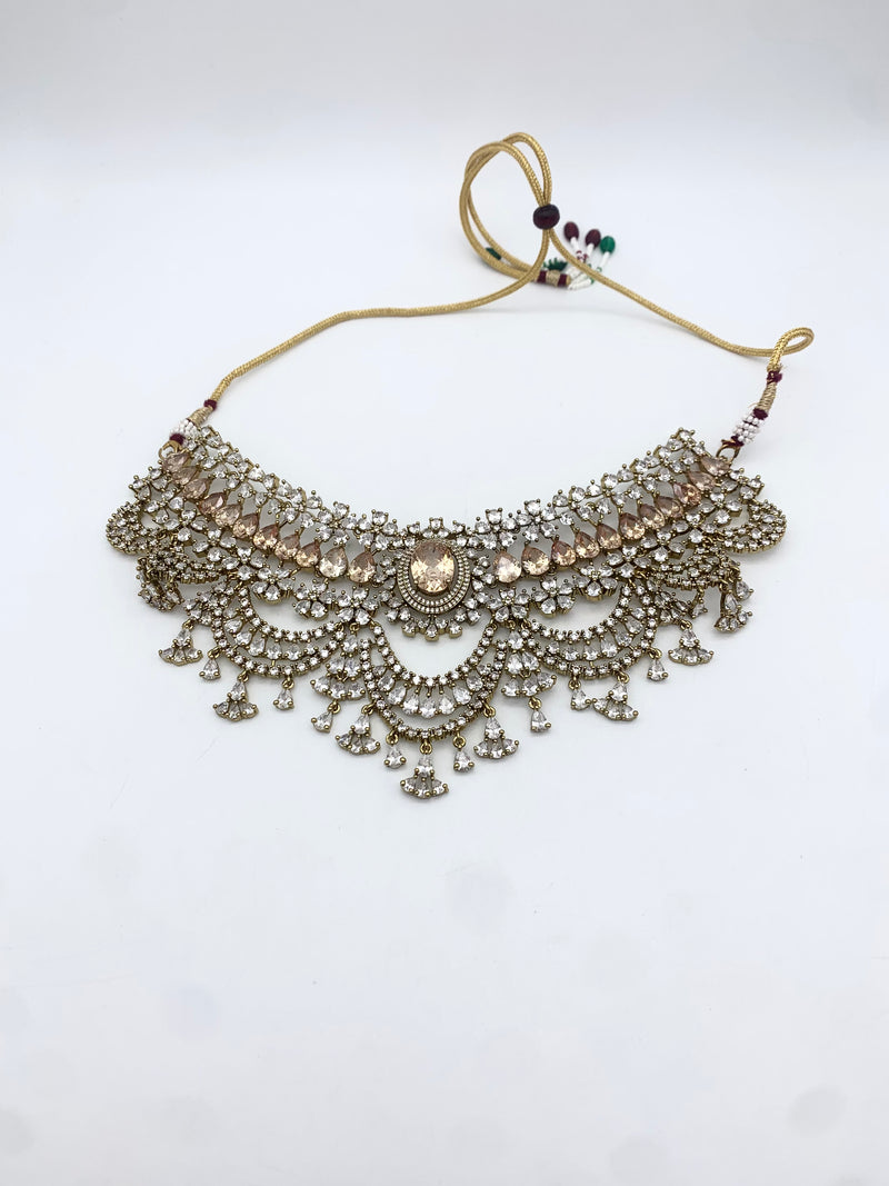 AM300 Antique Gold necklace set American diamond