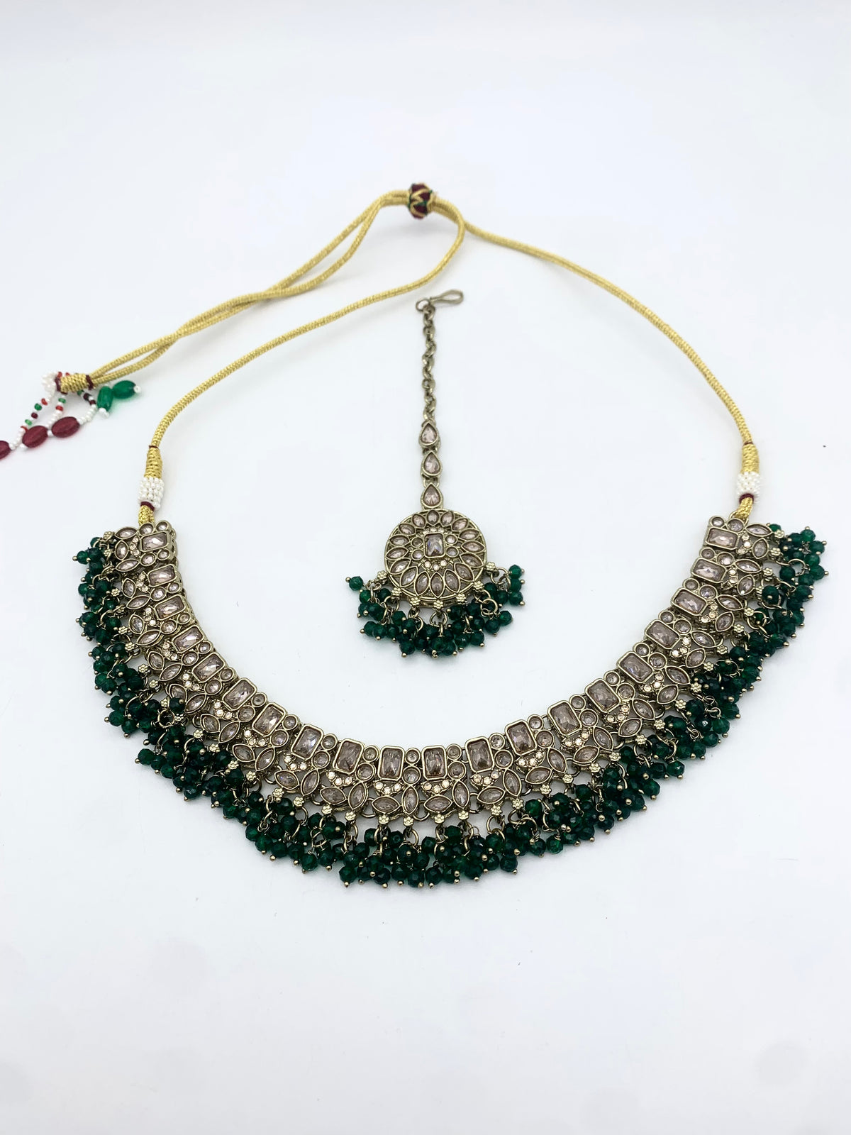 AM014 Gold and Green necklace set Polki