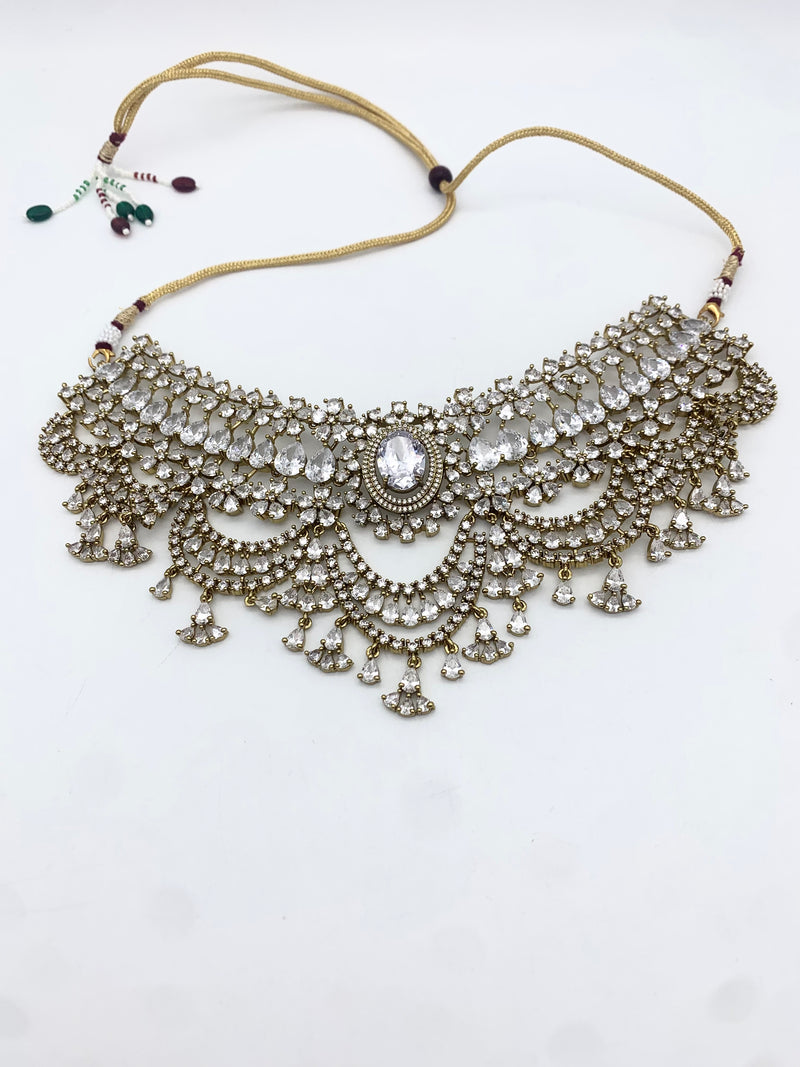 AM300 Gold and White necklace set American diamond