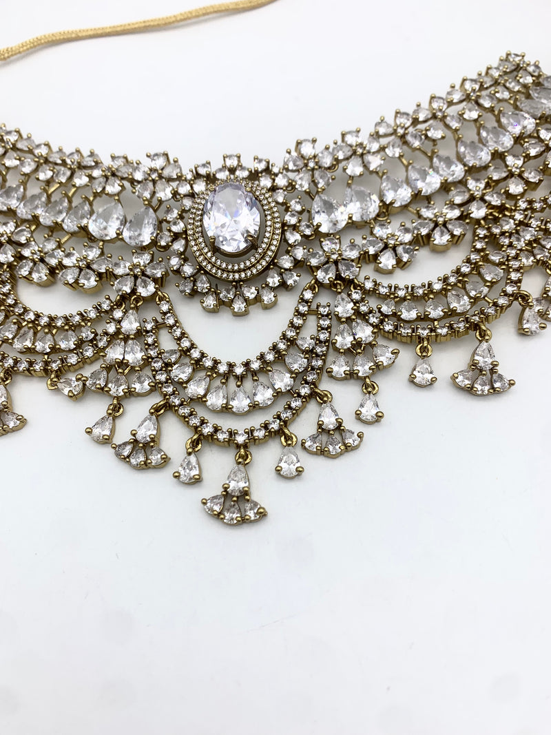 AM300 Gold and White necklace set American diamond