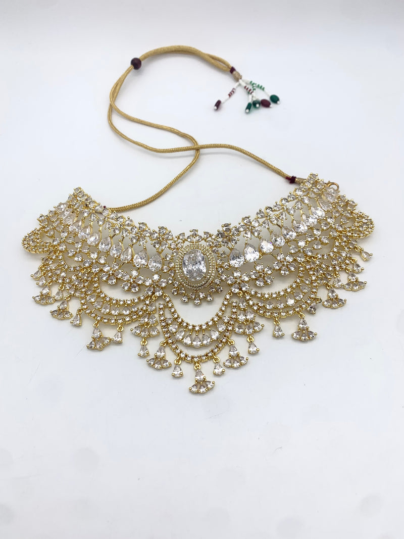 AM300 Yellow Gold necklace set American diamond