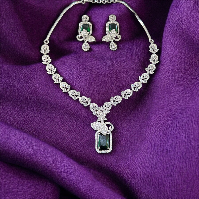 AN18 Dark Green and Silver AD necklace set