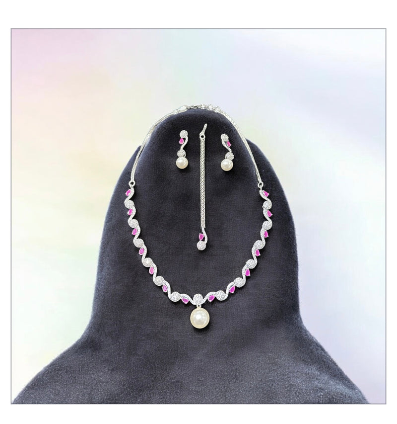 AN22 AD Ruby Pink and Silver necklace set